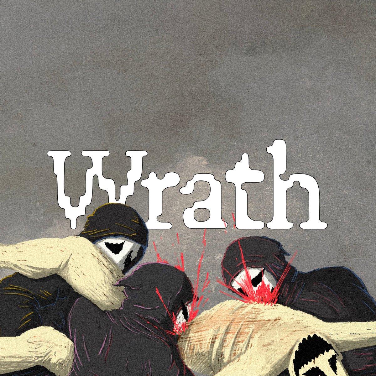 The word Wrath and two fiends devour a victim.